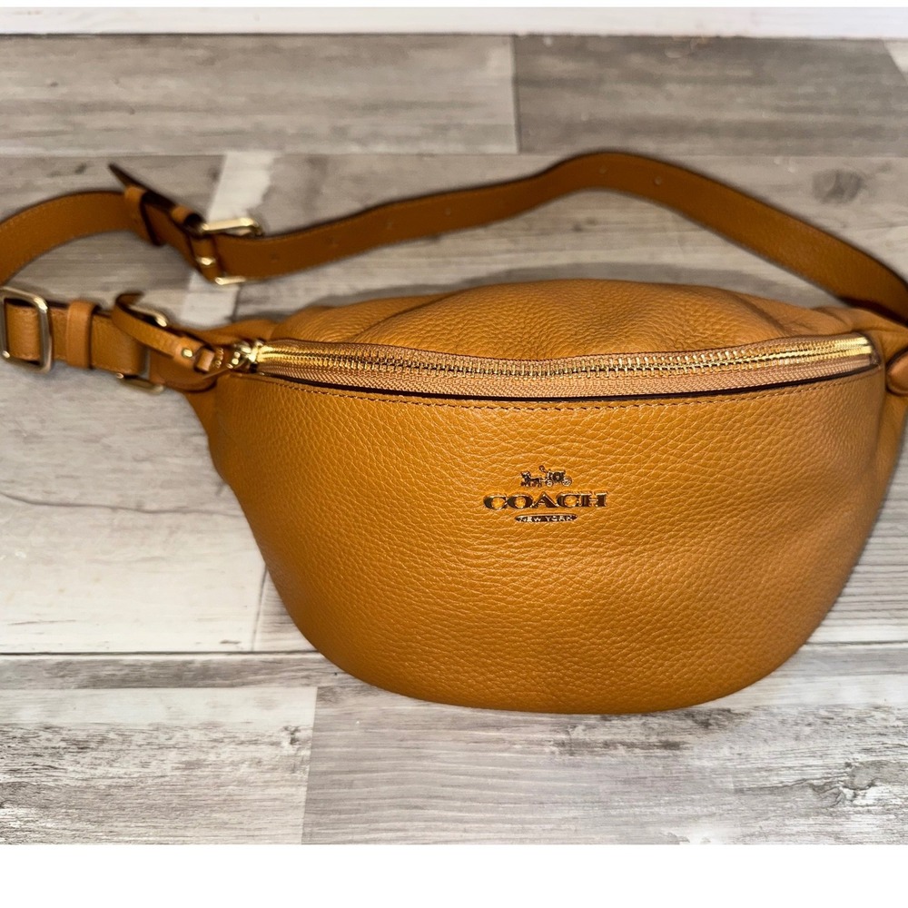 Coach Court Belt Bag Women Gold Brown Pebbled Leather F48738 OS